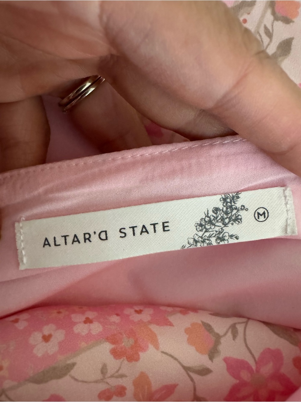 Altar’d State Pink Floral Satin Slip Mini Dress Cowl Neck Size Medium - Picture 3 of 8